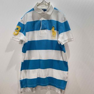 ポロラルフローレン(POLO RALPH LAUREN)の【半袖ポロシャツ】 ボーダー柄 白色水色  カジュアル S (ラルフローレン)(ポロシャツ)