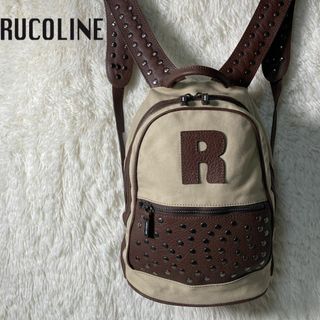 ルコライン(RUCO LINE)の極美品 イタリア製 ルコライン バッグ レザー スタッズ キャンバス リュック(リュック/バックパック)