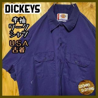 ディッキーズ(Dickies)のネイビー ディッキーズ 無地 USA古着 90s 半袖 ワークシャツ シンプル(シャツ)