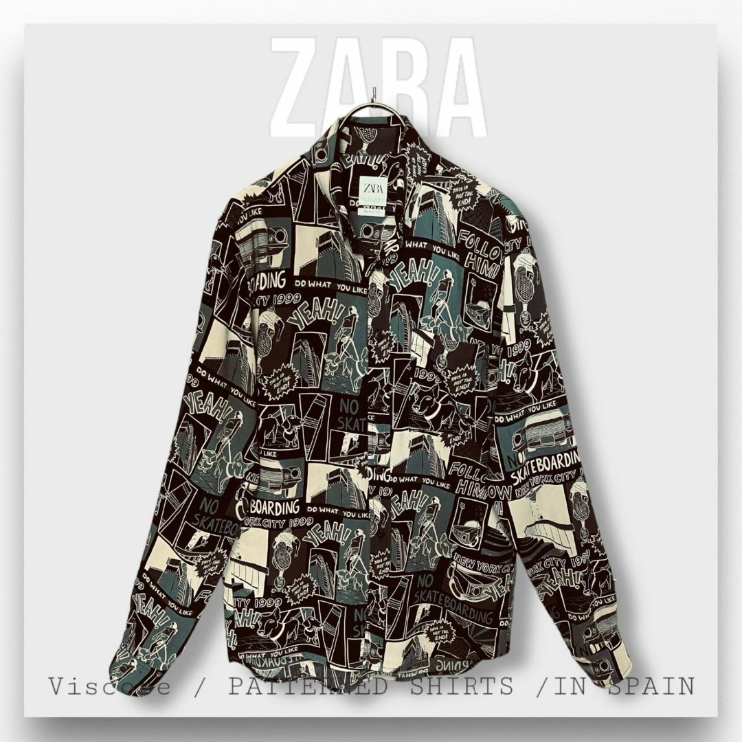 ZARA(ザラ)の【ザラ】ZARA 総柄 グラフィック柄 長袖 シャツ M ブラック ドレスシャツ メンズのトップス(シャツ)の商品写真