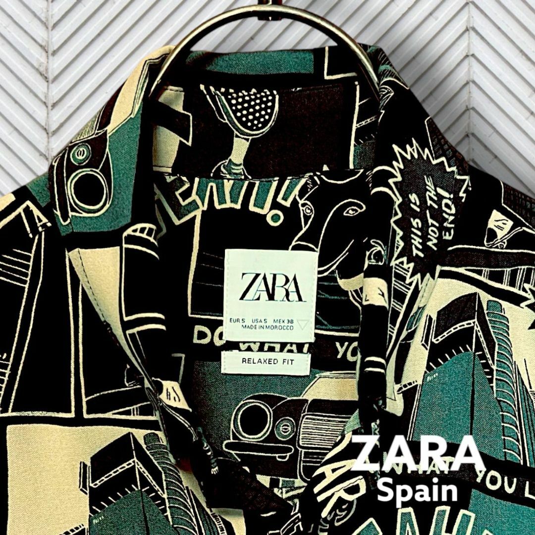 ZARA(ザラ)の【ザラ】ZARA 総柄 グラフィック柄 長袖 シャツ M ブラック ドレスシャツ メンズのトップス(シャツ)の商品写真