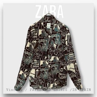 ザラ(ZARA)の【ザラ】ZARA 総柄 グラフィック柄 長袖 シャツ M ブラック ドレスシャツ(シャツ)