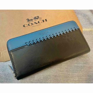 コーチ(COACH)のCOACH  コーチ　レザー　長財布　ブラック　ブルー　メンズ　未使用品　(長財布)