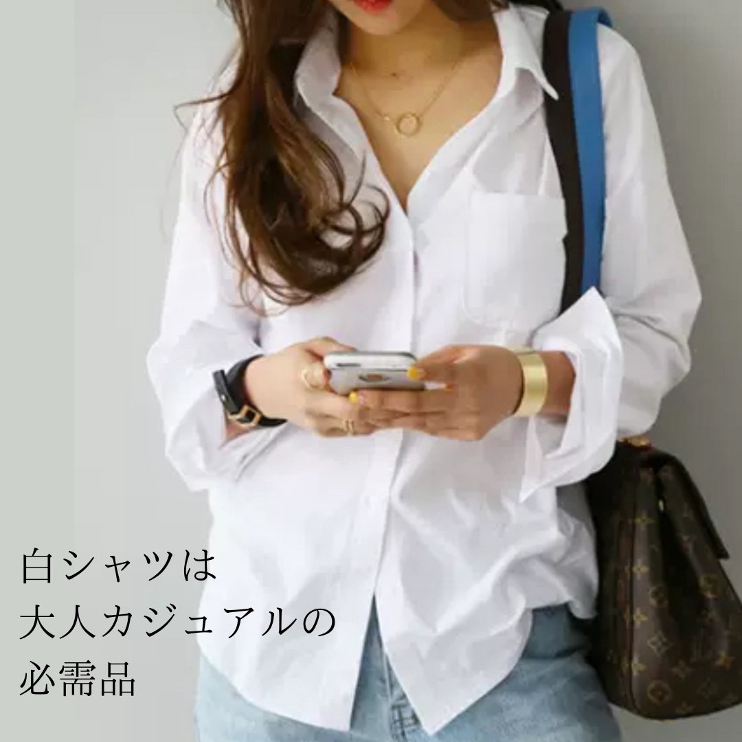 長袖 春 白シャツ 定番 レディース 無地 オーバーサイズ ブラウス XL レディースのトップス(シャツ/ブラウス(長袖/七分))の商品写真