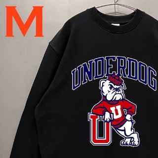 男女兼用 カレッジロゴ UNDERDOG トレーナー スエット(黒)(スウェット)