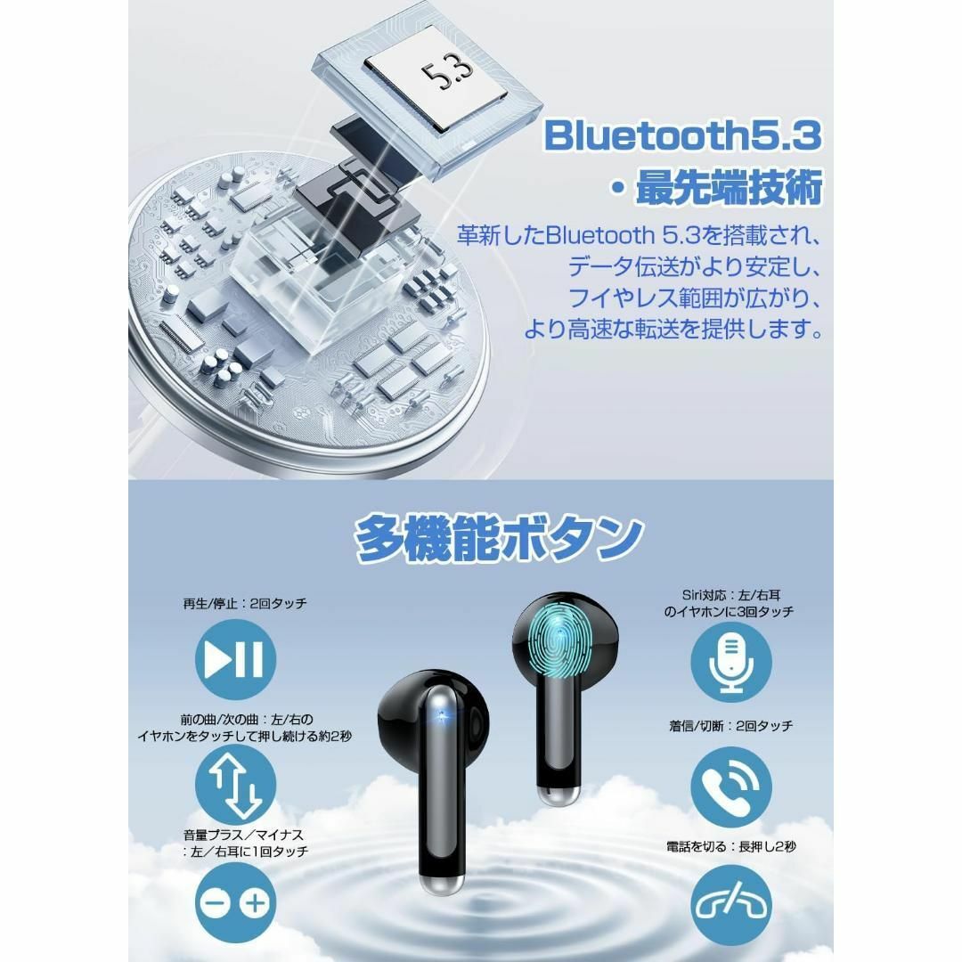 ワイヤレスイヤホン Bluetooth5.3 ノイズキャンセリ　HI-FI高品質 スマホ/家電/カメラのスマートフォン/携帯電話(その他)の商品写真