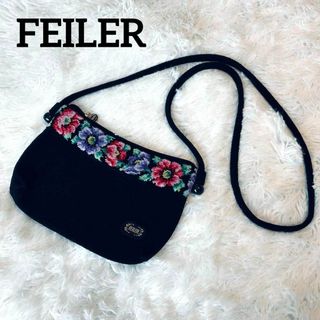 フェイラー(FEILER)の【美品】FEILER ショルダーバッグ　花柄　シュニール織　チャームロゴ(ショルダーバッグ)