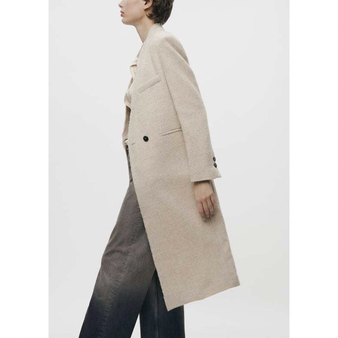 ZARA(ザラ)の新品 ZARA ラペルレス MANTECOウールコート レディースのジャケット/アウター(ロングコート)の商品写真