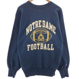 チャンピオン(Champion)の古着 90年代 チャンピオン Champion REVERSE WEAVE リバースウィーブ 刺繍タグ NOTRE DAM ノートルダム大学 FOOTBALL 3連プリント プリントスウェットシャツ トレーナー メンズXL  ヴィンテージ /eaa391328(スウェット)