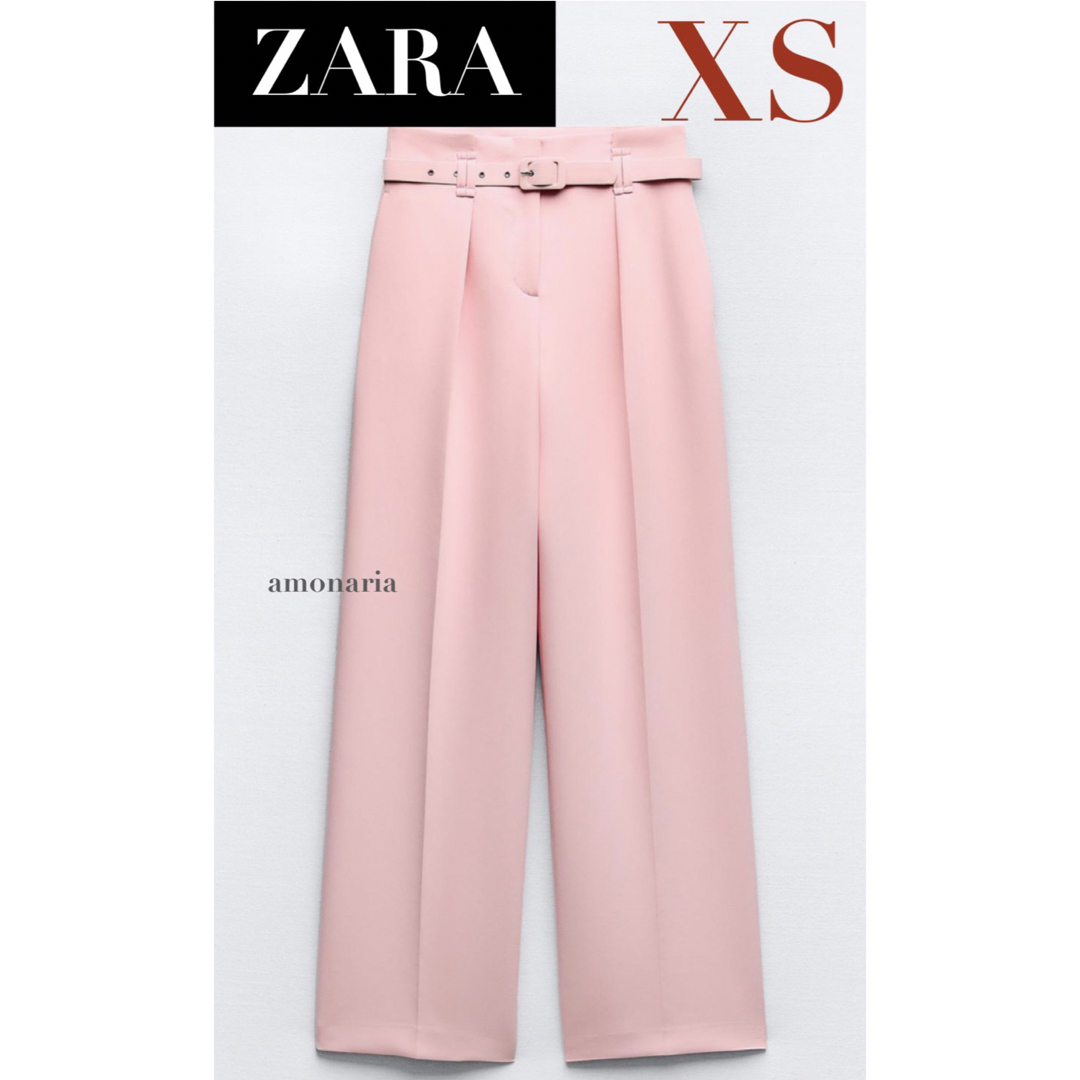 ZARA(ザラ)の【新品】 ZARA ベルト付きワイドレッグパンツ　ワイドパンツ　スラックス レディースのパンツ(カジュアルパンツ)の商品写真