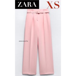 ザラ(ZARA)の【新品】 ZARA ベルト付きワイドレッグパンツ　ワイドパンツ　スラックス(カジュアルパンツ)