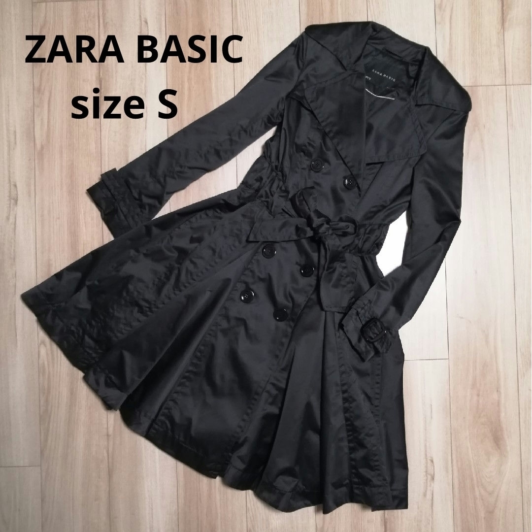 ZARA(ザラ)のZARA BASIC ザラ トレンチコート ブラック ウェストりぼん ベルテッド レディースのジャケット/アウター(トレンチコート)の商品写真