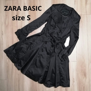 ZARA - ZARA BASIC ザラ トレンチコート ブラック ウェストりぼん ベルテッド