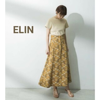 エリン(ELIN)の極美品　エリン　ジャガードハイウエストフレアスカート　総柄　花柄　高級感　M(ロングスカート)