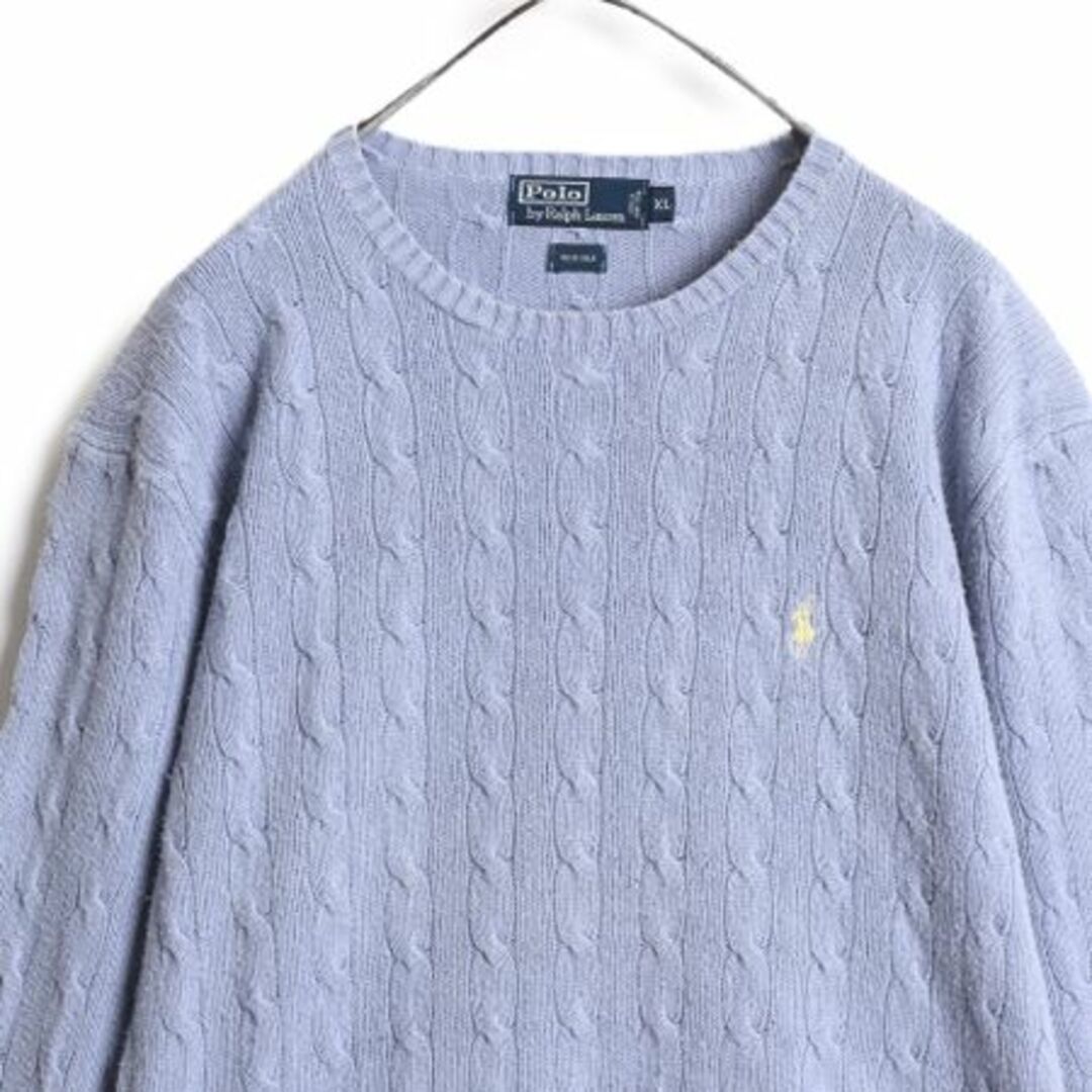 Ralph Lauren(ラルフローレン)の90s 高級 シルク 100% ポロ ラルフローレン ケーブル ニット セーター メンズ XL / 90年代 オールド ワンポイント ポニー刺繍 クルーネック メンズのトップス(ニット/セーター)の商品写真