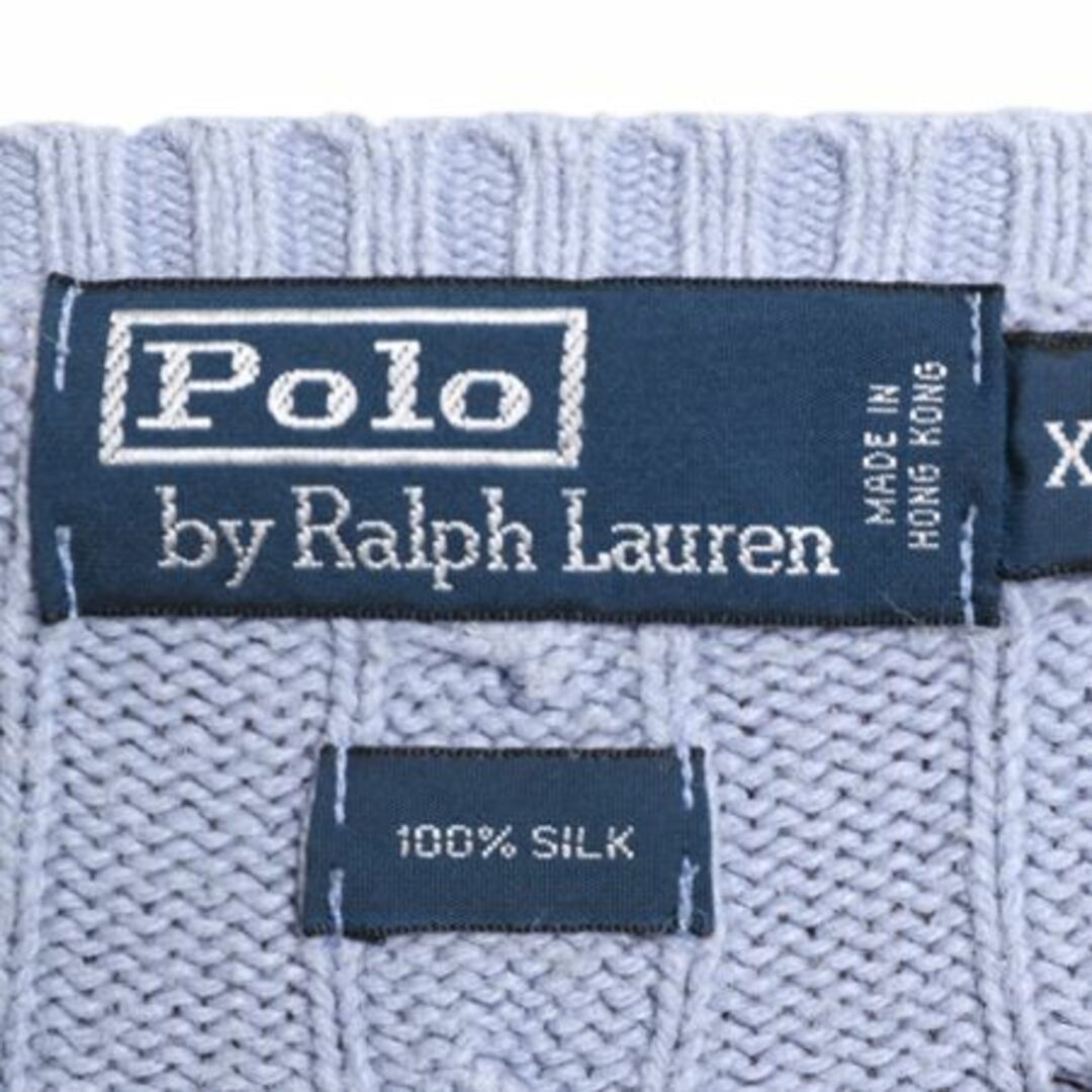 Ralph Lauren(ラルフローレン)の90s 高級 シルク 100% ポロ ラルフローレン ケーブル ニット セーター メンズ XL / 90年代 オールド ワンポイント ポニー刺繍 クルーネック メンズのトップス(ニット/セーター)の商品写真