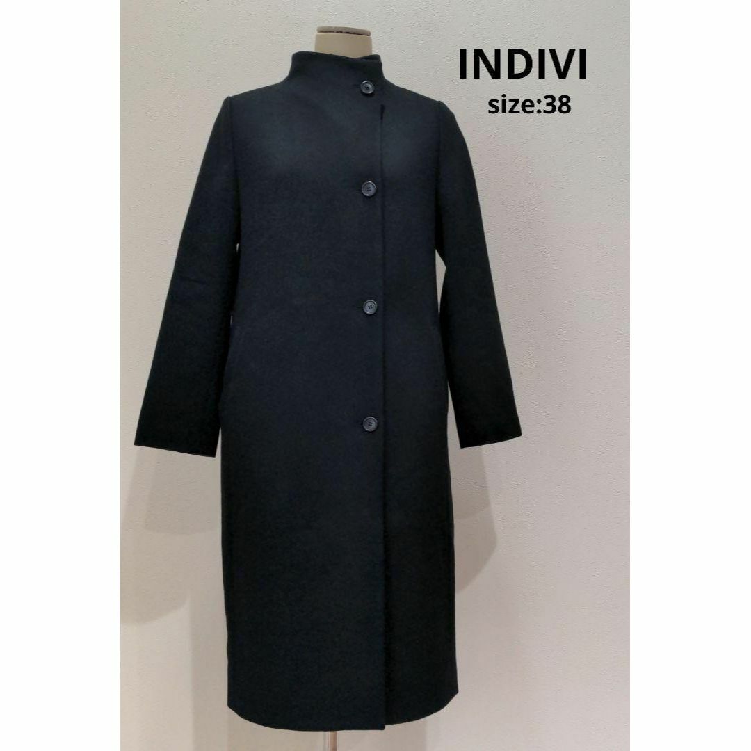 INDIVI(インディヴィ)のINDIVI インディヴィ 【日本製】 スタンドカラースレンダーコート 黒 38 レディースのジャケット/アウター(ロングコート)の商品写真