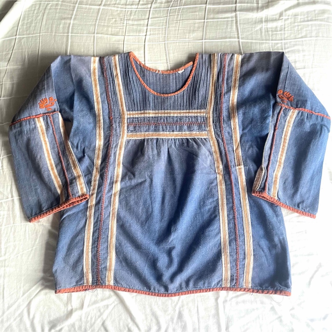 vintage 刺繍 スモックブラウス インディゴ インド綿 70s   レディースのトップス(シャツ/ブラウス(長袖/七分))の商品写真