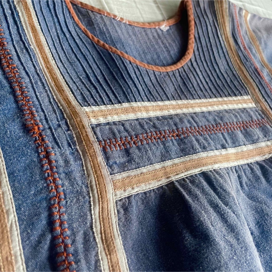vintage 刺繍 スモックブラウス インディゴ インド綿 70s   レディースのトップス(シャツ/ブラウス(長袖/七分))の商品写真