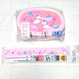 ユニコーン柄 シール容器 3Pセット ランチボックス+お箸セット 新品 未使用品(弁当用品)