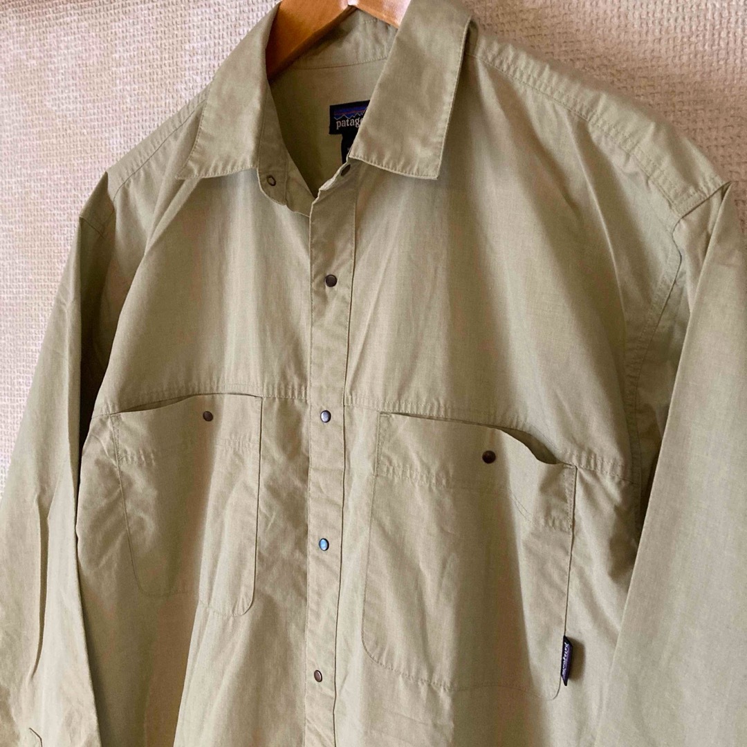patagonia(パタゴニア)の90s 旧タグ patagonia スナップ ポプリン 長袖ワークシャツ 若草色 メンズのトップス(シャツ)の商品写真