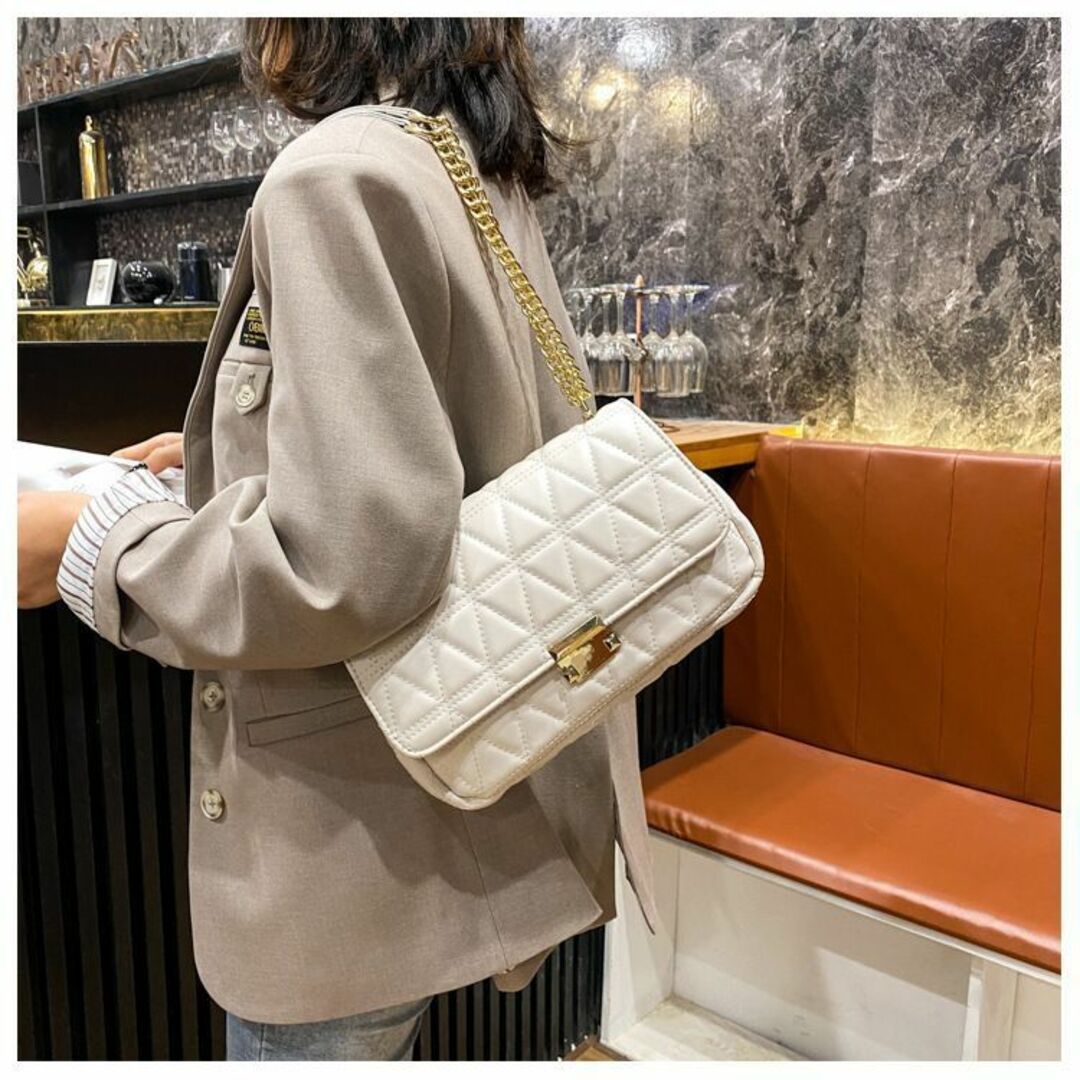 2WAY ショルダーバッグ 白 ホワイト ゴールドチェーン カバン 2WAY ショルダーバッグ 白 ホワイト ゴールドチェーン カバン