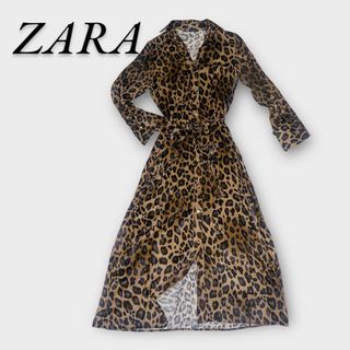 ザラ(ZARA)の【美品】ZARA ザラ レオパード 豹柄 ロング マキシ ロングワンピース(ロングワンピース/マキシワンピース)