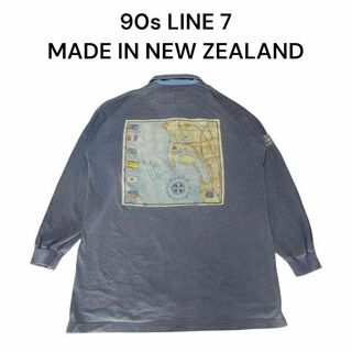 90s LINE 7　ビッグプリント　長袖ポロシャツ　超ビッグサイズ　古着(ポロシャツ)
