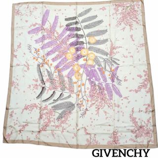 ジバンシィ(GIVENCHY)のGIVENCHY スカーフ 89×86 ベージュ 植物 マルチカラー(バンダナ/スカーフ)