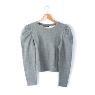 ザラ(ZARA)のザラ 長袖Ｔシャツ トップス カットソー パフスリーブ 裏起毛 レディース Sサイズ グレー ZARA(Tシャツ(長袖/七分))