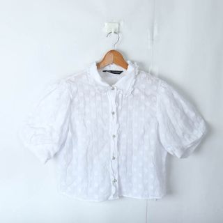 ザラ(ZARA)のザラ ブラウス 半袖シャツ 花柄 ガーリー  レディース Lサイズ ホワイト ZARA(シャツ/ブラウス(長袖/七分))