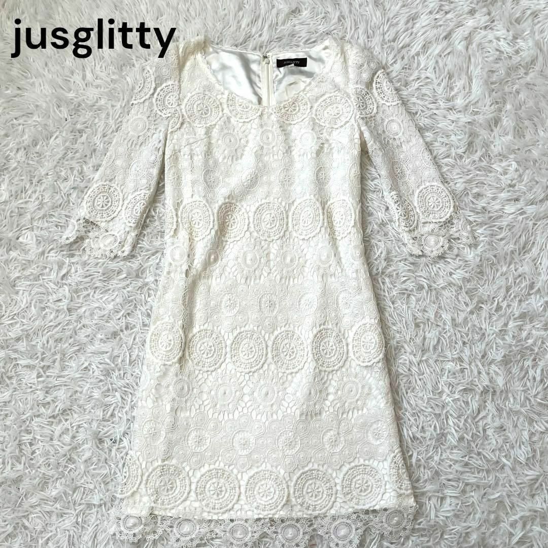 JUSGLITTY(ジャスグリッティー)の人気　jusglitty ジャスグリッティー レース　ワンピース　白　ホワイト レディースのワンピース(ひざ丈ワンピース)の商品写真