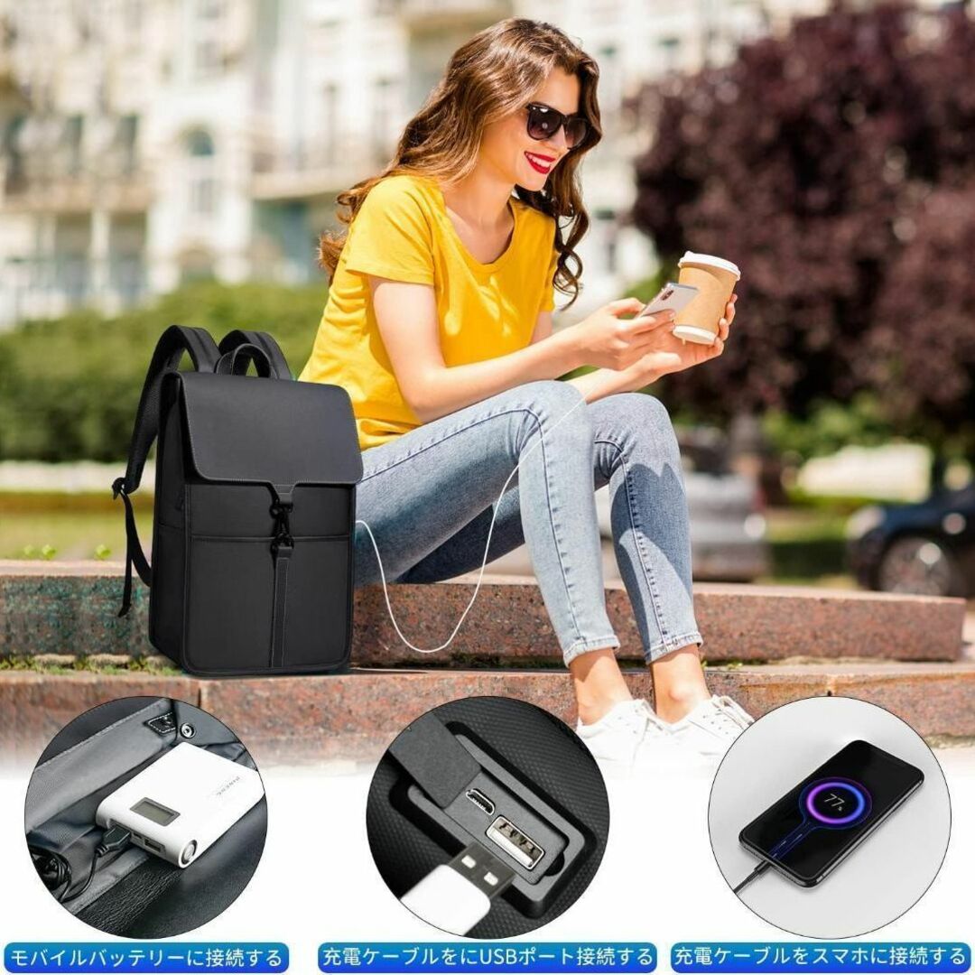 ビジネスリュック ノートPC 5.6インチ USB充電ポート バックパック 黒 メンズのバッグ(バッグパック/リュック)の商品写真