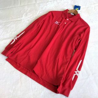 ミズノ(MIZUNO)の【ミズノ】ゴルフウェア　長袖　シャツ　赤　タグ付き　美品　L　 ストレッチ(ウエア)