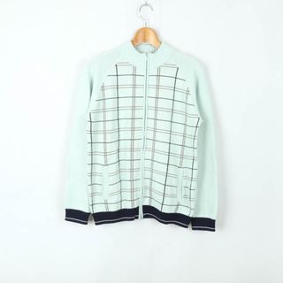 INED - イネド カーディガン ニット セーター チェック柄 HOMME ジップ メンズ Fサイズ ブルー INED