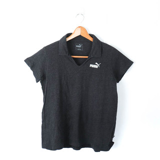 PUMA - プーマ 半袖ポロシャツ スキッパーカラー ゴルフウエア レディース Lサイズ ブラック PUMA