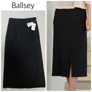 ボールジィ(Ballsey)の【新品タグ付】Ballseyリネン混フロントスリットIラインスカート　黒　32(ロングスカート)
