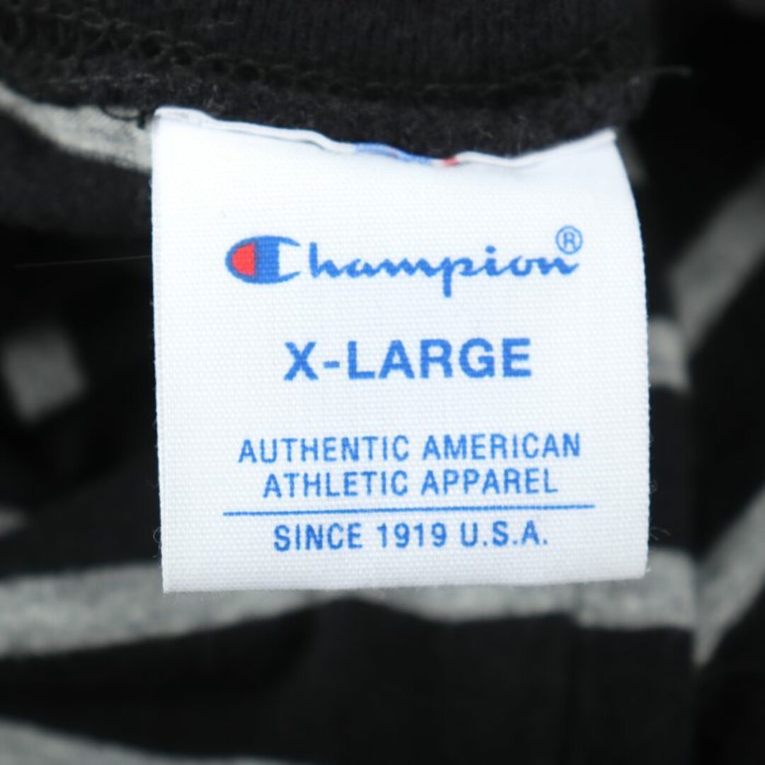 Champion(チャンピオン)のチャンピオン 半袖Tシャツ ボーダー柄 胸ポケット スポーツウエア 大きいサイズ メンズ XLサイズ ブラック×グレー Champion メンズのトップス(Tシャツ/カットソー(半袖/袖なし))の商品写真