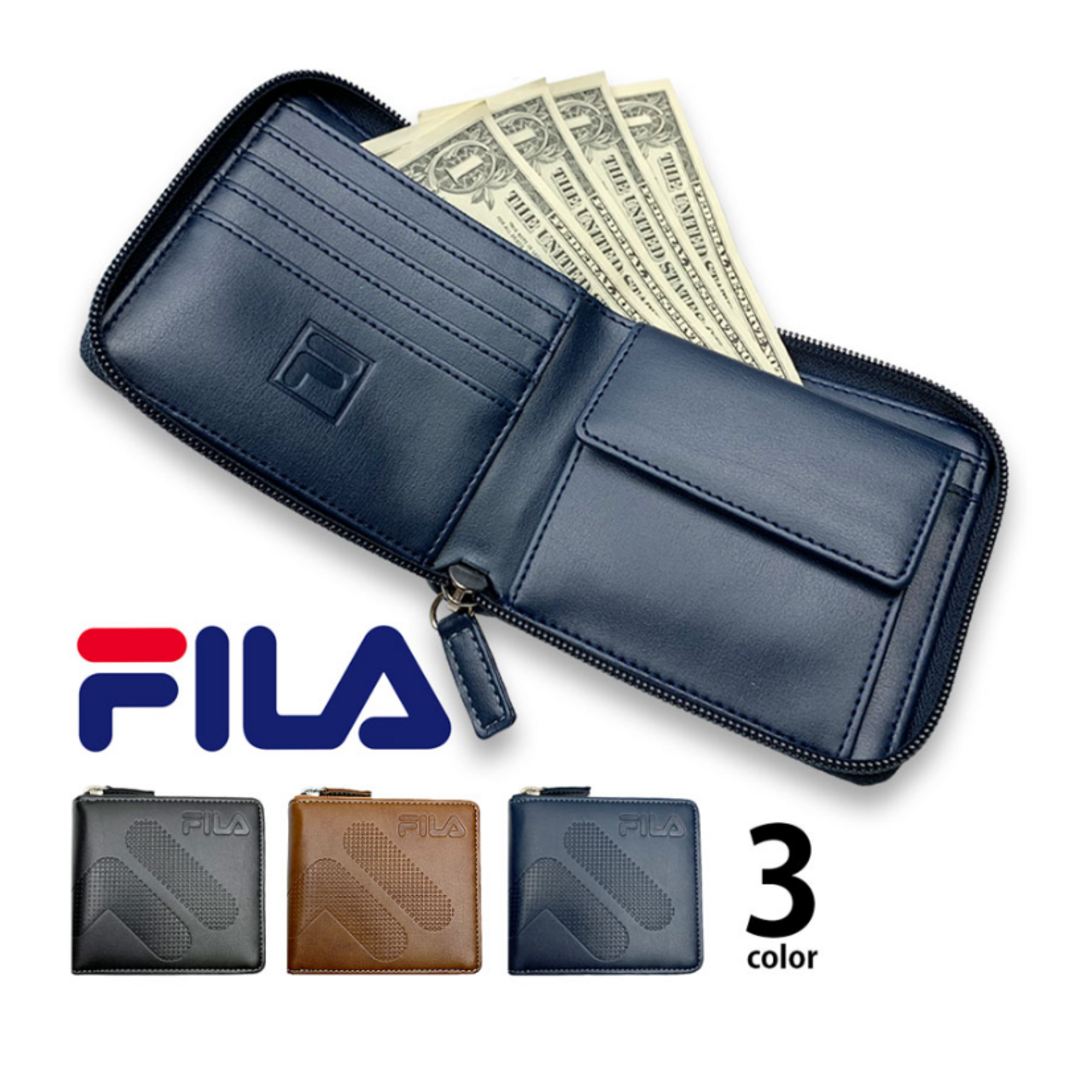 FILA(フィラ)の【ブラック】FILA（フィラ）ドットロゴ型押し ラウンドファスナー 2つ折り財布 メンズのファッション小物(折り財布)の商品写真