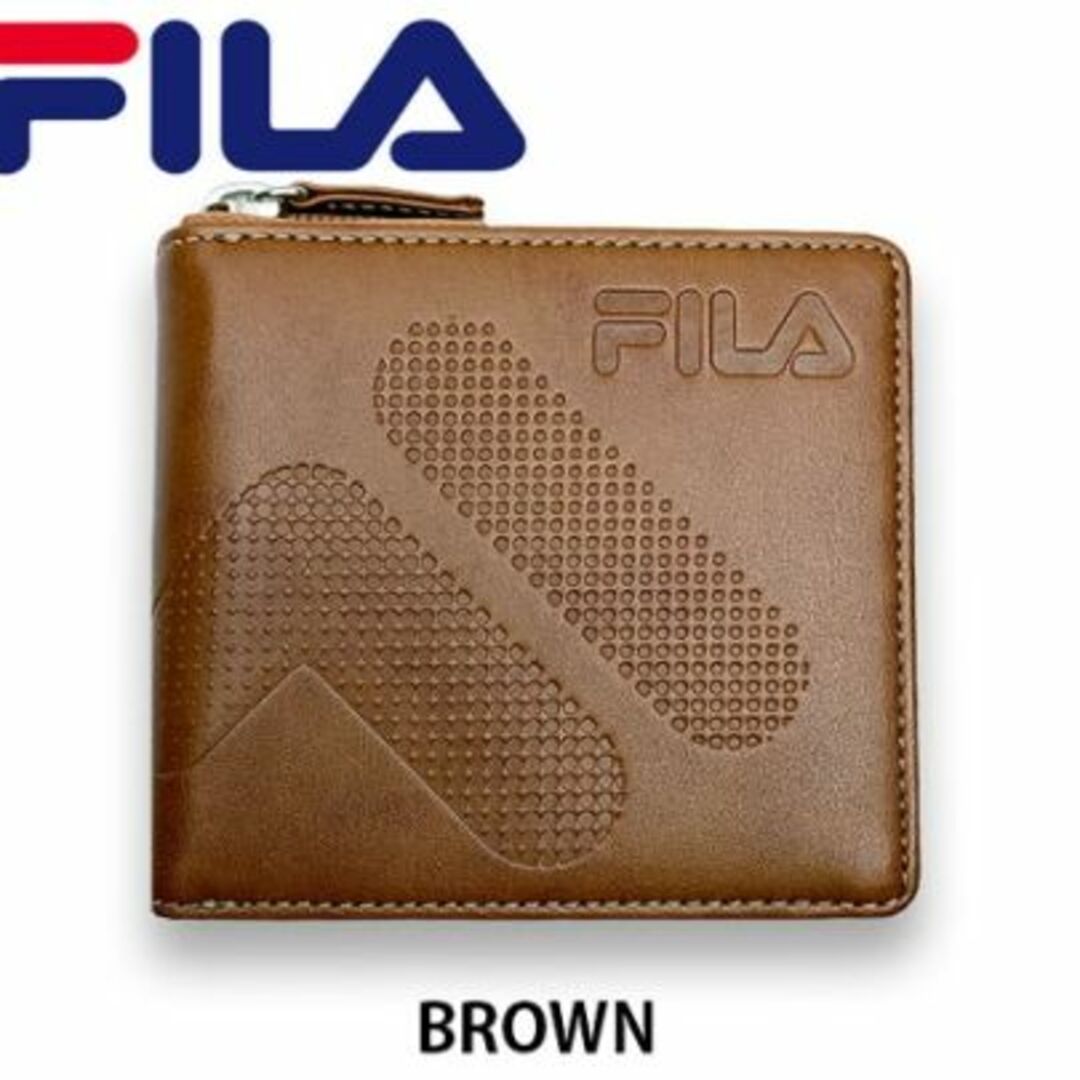 FILA(フィラ)の【ブラウン】FILA（フィラ）ドットロゴ型押し ラウンドファスナー 2つ折り財布 メンズのファッション小物(折り財布)の商品写真