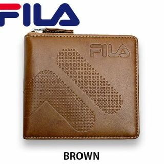 FILA - 【ブラウン】FILA（フィラ）ドットロゴ型押し ラウンドファスナー 2つ折り財布