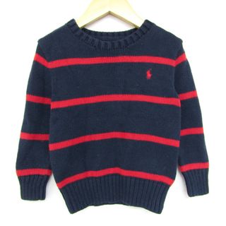 ポロラルフローレン(POLO RALPH LAUREN)のポロ・ラルフローレン 長袖セーター クルーネック ウール混 キッズ 男の子用 3/3T 100/56サイズ ネイビー×レッド POLO RALPH LAUREN(ニット)