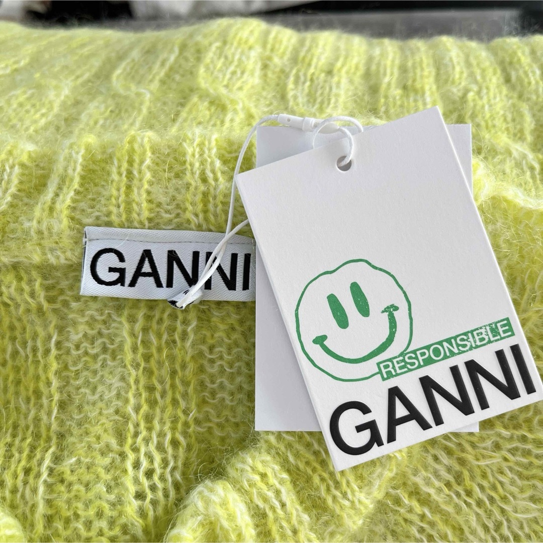 GANNI ガニー　モヘア混 ニットカーディガン　セーター　　S ライムグリーン レディースのトップス(カーディガン)の商品写真