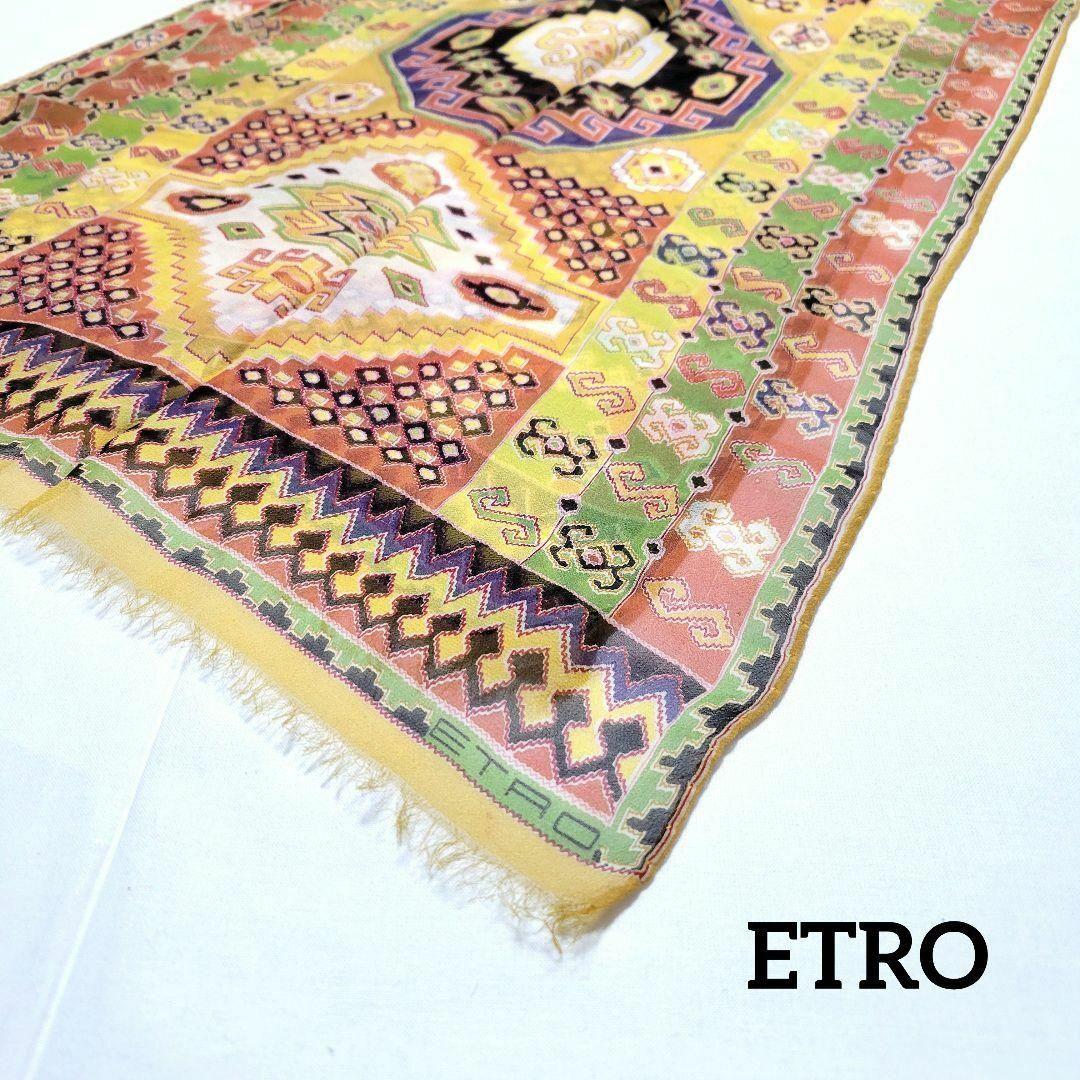 ETRO(エトロ)の【極美品】ETRO ストール 132×40.5 薄手 イエロー マルチカラー レディースのファッション小物(ストール/パシュミナ)の商品写真