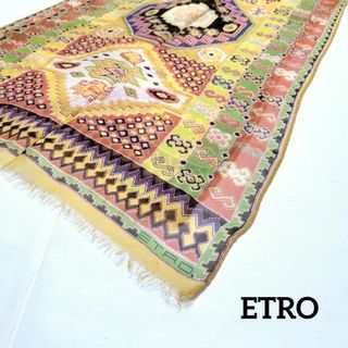 エトロ(ETRO)の【極美品】ETRO ストール 132×40.5 薄手 イエロー マルチカラー(ストール/パシュミナ)