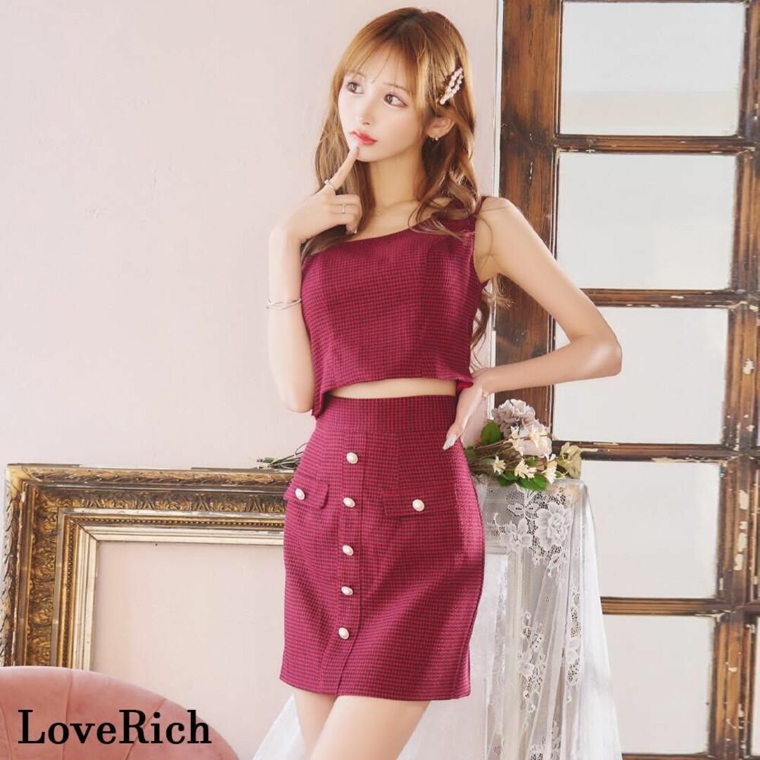 JEWELS(ジュエルズ)の【残りわずか】Loverich パール チェーン セットアップ S ワインレッド レディースのフォーマル/ドレス(ナイトドレス)の商品写真