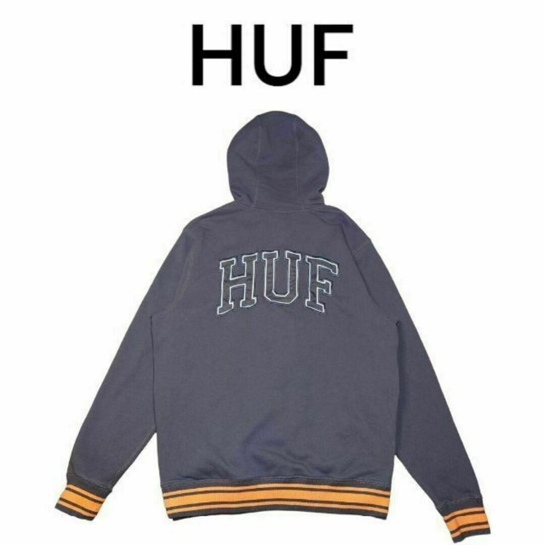 HUF　ビッグロゴ刺繍　フルジップ　スウェットパーカー　ハフ　ブラウン　オレンジ メンズのトップス(パーカー)の商品写真