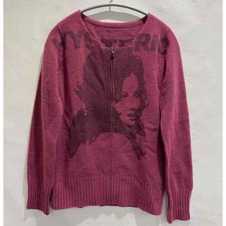 ヒステリックグラマー(HYSTERIC GLAMOUR)のヒステリックグラマー　ヒスガール　アウター　ピンク　ニット　HYS　ジップアップ(ニット/セーター)