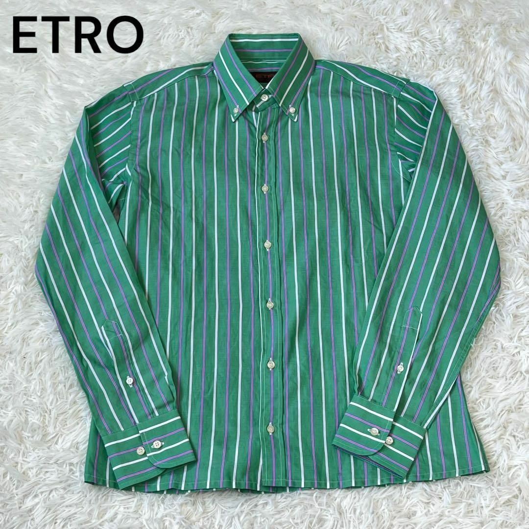 ETRO(エトロ)のETRO エトロ　ストライプ　シャツ　イタリア製　グリーン　38 メンズのトップス(シャツ)の商品写真