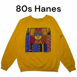 USA製80s Hanes　ビッグプリント　スウェットトレーナー　古着　ヘインズ